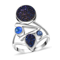 Epic Deal Sajen Silver Flat Blue Sapphire Drusy Quartz, Multi Gemstone Ring in Rhodium Over Sterling Silver (Size 10.0) 3.75 ctw - Sticky add to cart bar