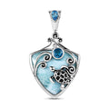 Sajen Silver Larimar and Celestial Blue Doublet Quartz 23.70 ctw Turtle Pendant without Chain in Rhodium Over Sterling Silver - Sticky add to cart bar