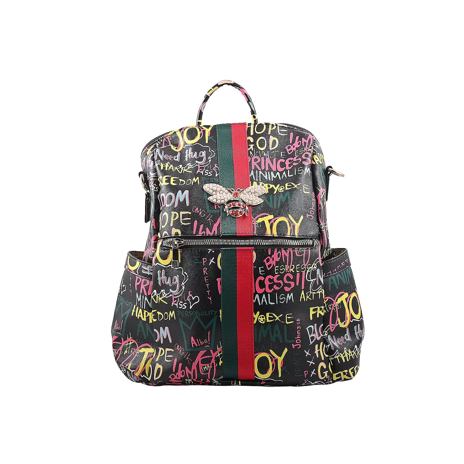 Chunma Black Graffiti Art Vegan Leather Backpack
