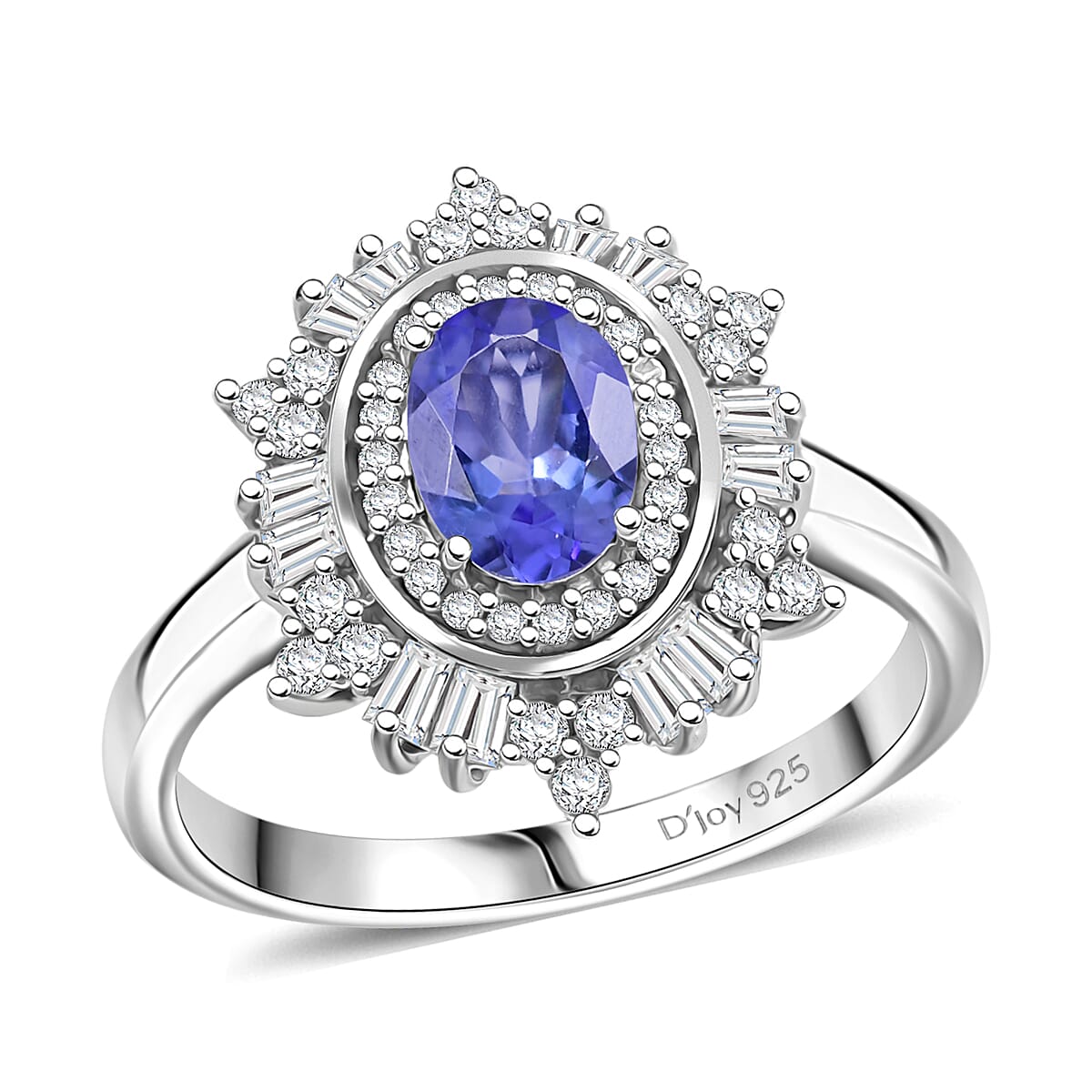 D’Joy Tanzanite, Moissanite Ring in Rhodium Over Sterling Silver (Size 10.0) 1.40 ctw