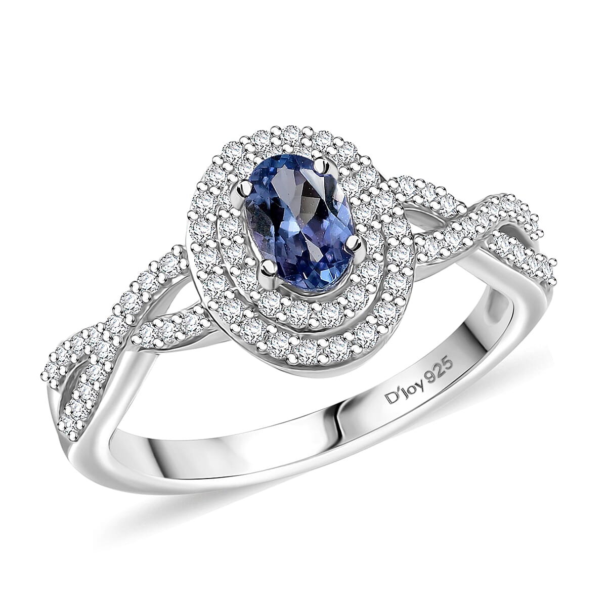 D’Joy Peacock Tanzanite and White Zircon 1.10 ctw Ring in Rhodium Over Sterling Silver (Size 10.0)