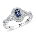 D’Joy Peacock Tanzanite and White Zircon 1.10 ctw Ring in Rhodium Over Sterling Silver (Size 10.0) - Sticky add to cart bar