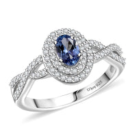 D’Joy Peacock Tanzanite and White Zircon 1.10 ctw Ring in Rhodium Over Sterling Silver (Size 10.0)