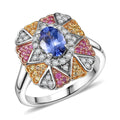 D'Joy Tanzanite, Multi Gemstone Ring in 18K Vermeil YRG and Rhodium Over Sterling Silver (Size 10.0) 1.40 ctw - Sticky add to cart bar
