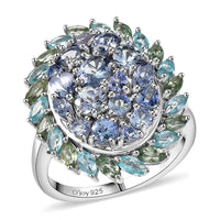 D’Joy Peacock Tanzanite, Multi Gemstone Ring in Rhodium Over Sterling Silver (Size 10.0) 4.80 ctw