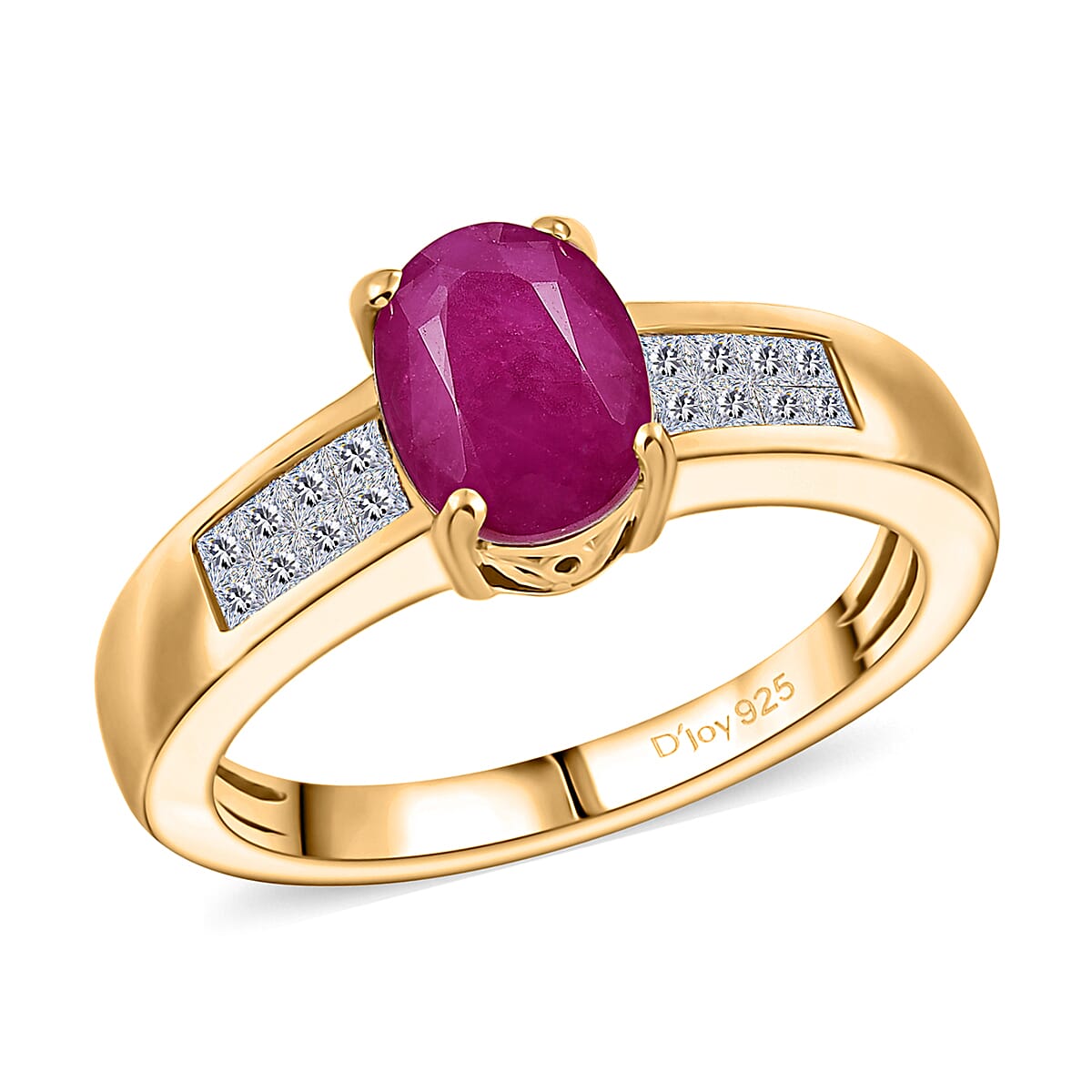 D'Joy Premium Royal Ruby and Diamond 2.15 ctw Ring in 18K Vermeil Yellow Gold Over Sterling Silver (Size 10.0)