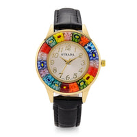 Strada Multi Color Murano Style Japanese Movement Watch with Black Leather Strap (37mm)