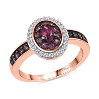 D'Joy Premium Tanzanian Wine Garnet, White Zircon Rose Eclipse Ring in 18K Vermeil RG Over Sterling Silver (Size 10.0) 1.00 ctw