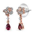D'Joy Premium Tanzanian Wine Garnet and White Zircon 1.40 ctw Floral Drop Earrings in 18K Vermeil Rose Gold Over Sterling Silver - Sticky add to cart bar