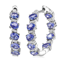 D’Joy Tanzanite and Moissanite 3.20 ctw Floral Vines Hoop Earrings in Rhodium Over Sterling Silver