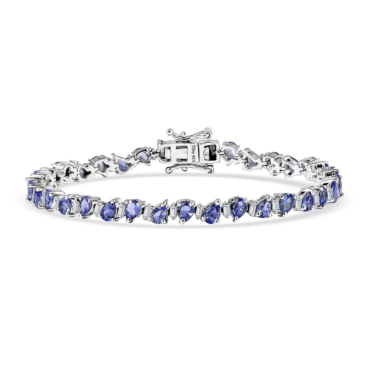 D’Joy Tanzanite and Moissanite 7.10 ctw Floral Vines Bracelet in Rhodium Over Sterling Silver (6.50 In)