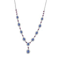 D'Joy Tanzanite and Multi Gemstone 5.25 ctw Starburst Halo Necklace 18 Inches in Rhodium Over Sterling Silver - Sticky add to cart bar