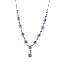 D'Joy Tanzanite and Multi Gemstone 5.25 ctw Starburst Halo Necklace 18 Inches in Rhodium Over Sterling Silver