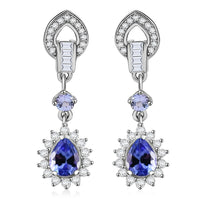 D'Joy Tanzanite and White Zircon 1.50 ctw Starburst Halo Earrings in Rhodium Over Sterling Silver