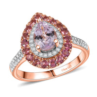 D'Joy Premium Martha Rocha Kunzite and Multi Gemstone 2.60 ctw Ring in 18K Vermeil Rose Gold Over Sterling Silver (Size 10.0)