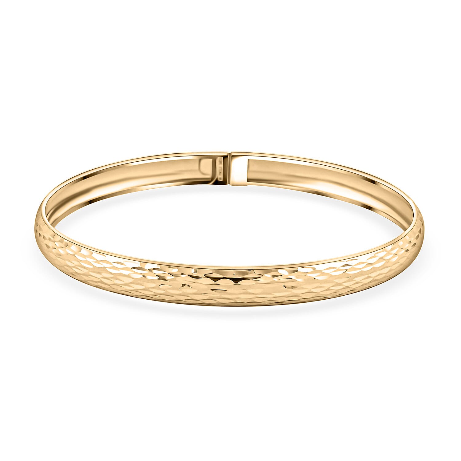 Italian 10K Yellow Gold Diamond-Cut Hinged Bangle Bracelet (7.25 In) 3.6 Grams