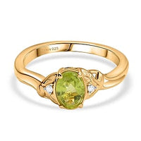 Peridot and White Zircon 0.83 ctw Fancy Ring in 14K YG Over Sterling Silver (Size 8)