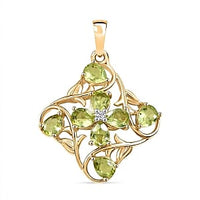 Peridot and White Zircon 1.29 ctw Pendant in Vermeil YG Over Sterling Silver