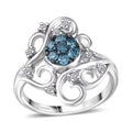 Luxuriant Lab Grown Blue Diamond (IR) (SI) and Lab Grown Diamond 0.50 ctw Frosted Bloom Ring in Rhodium Over Sterling Silver - Sticky add to cart bar