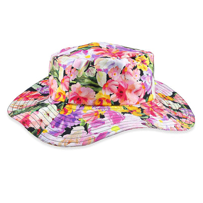 Black Floral Printed Cotton Poplin Hat with Solid Lining