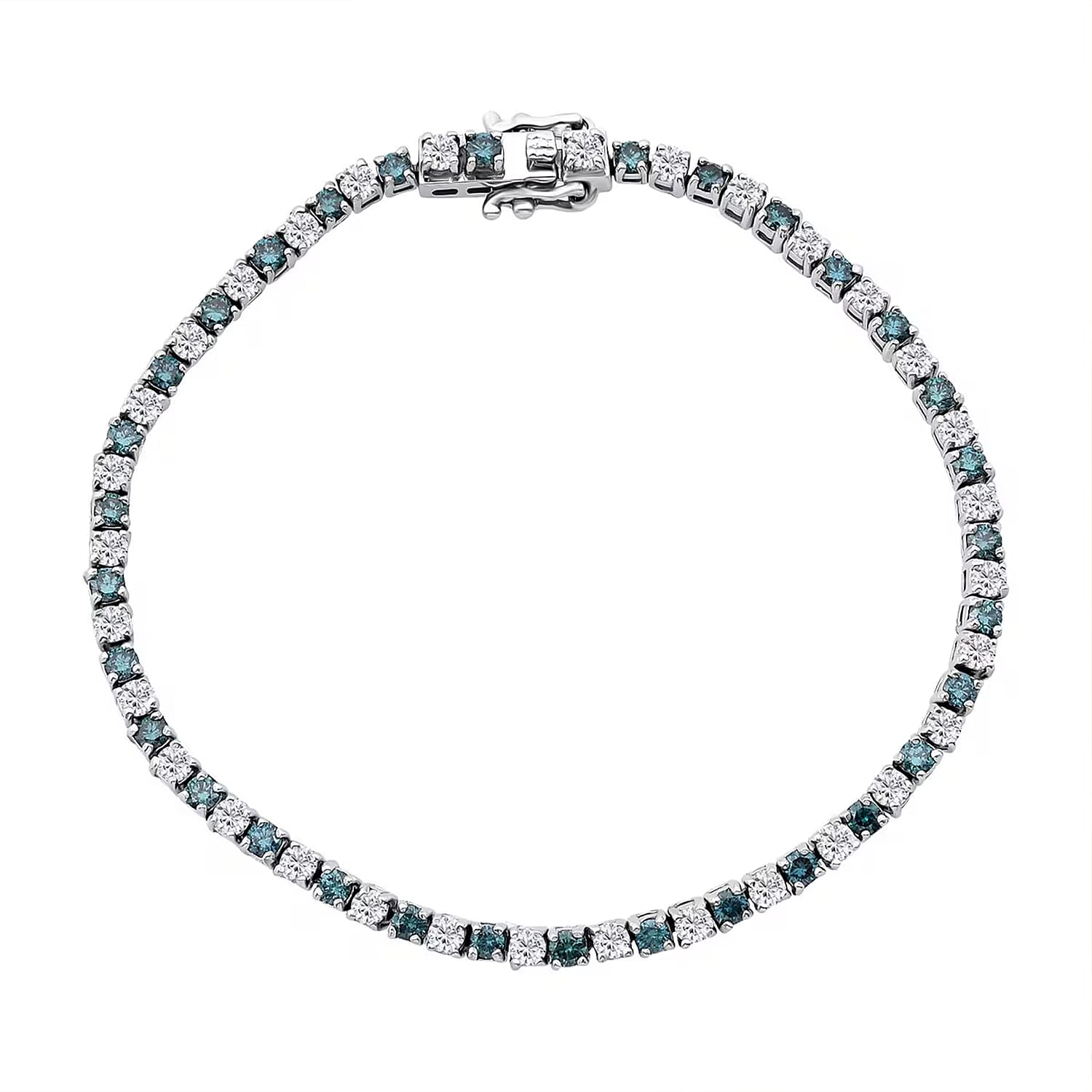 Luxuriant Lab Grown Blue Diamond (IR) and Lab Grown White Diamond SI 3.00 ctw Midnight Ice Bracelet in Rhodium Over Sterling Silver (6.50 In)