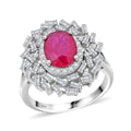 Niassa Ruby (FF), Moissanite Ring in Rhodium Over Sterling Silver (Size 10.0) 3.65 ctw - Sticky add to cart bar