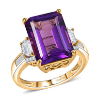 D'Joy AAA Lusaka Amethyst and Moissanite 7.80 ctw Ring in 18K Vermeil Yellow Gold Over Sterling Silver (Size 10.0)