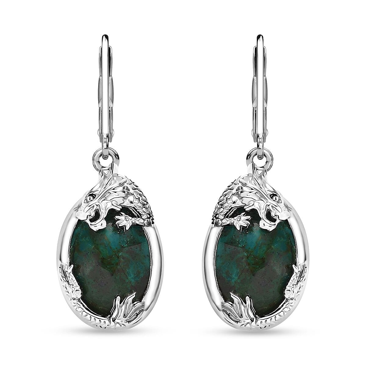 EverTrue Chrysocolla 13.40 ctw Dragon's Embrace Earrings in Platinum Bond and Stainless Steel