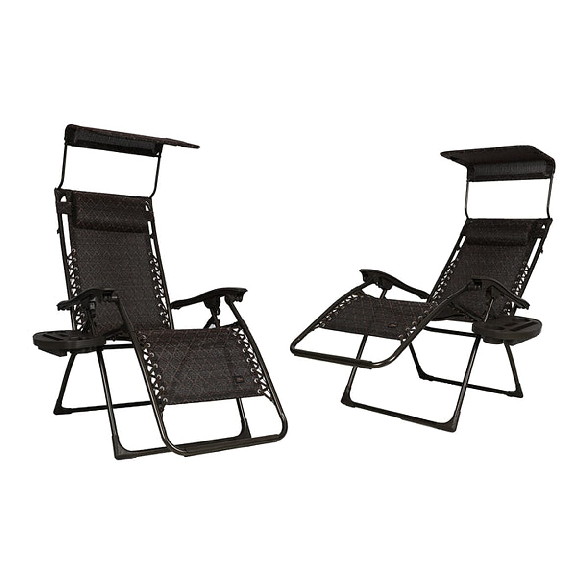 Bliss Set of 2 Gravity Free Reclinable Chairs with Pillow, Canopy & Tray - Brown Leaves
