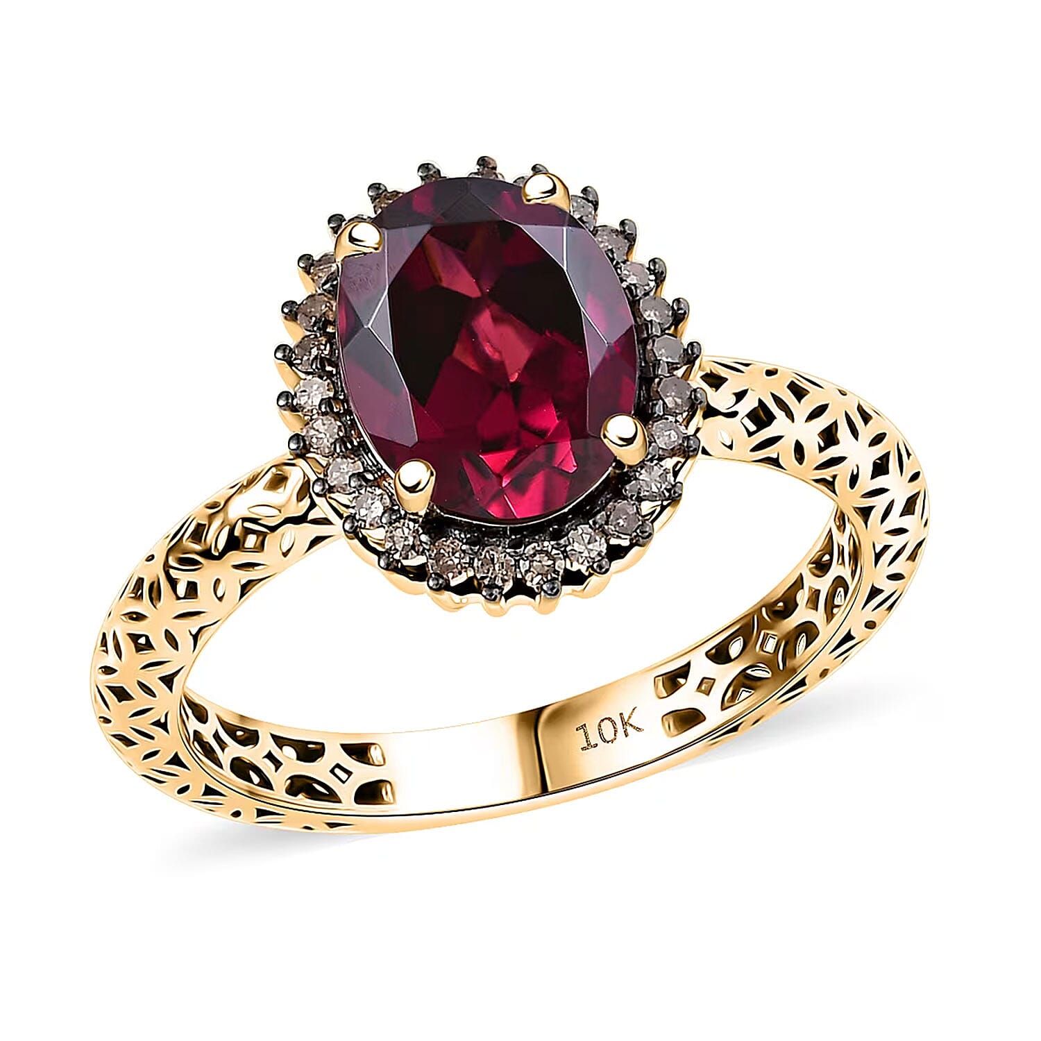 Mirage Collection Premium Tanzanian Wine Garnet and SI2 Natural Champagne Diamond 2.40 ctw Ring in 10K Yellow Gold