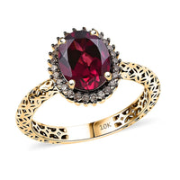 Mirage Collection Premium Tanzanian Wine Garnet and SI2 Natural Champagne Diamond 2.40 ctw Ring in 10K Yellow Gold