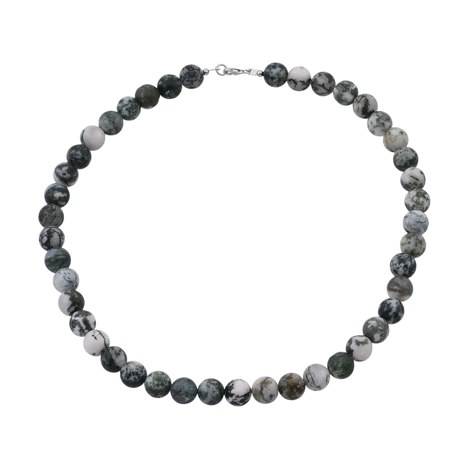 Tree Agate Beaded 317.20 ctw Necklace 18 Inches in Sterling Silver