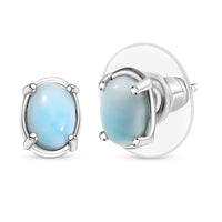 D’Joy Larimar Stud Earrings in Rhodium Over Sterling Silver 2.00 ctw