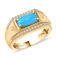 EverTrue Premium Sleeping Beauty Turquoise and White Zircon 1.90 ctw Men's Ring in 18K YG Plated (Size 9.0)