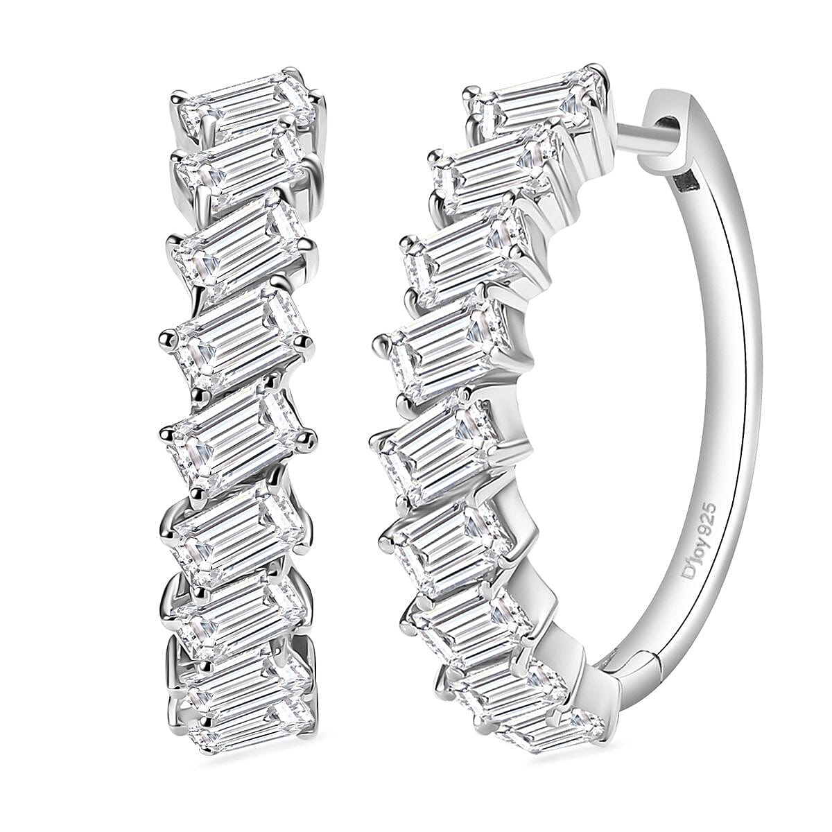 D'Joy Moissanite 4.85 ctw Symphony Glow Hoop Earrings in Rhodium Over Sterling Silver
