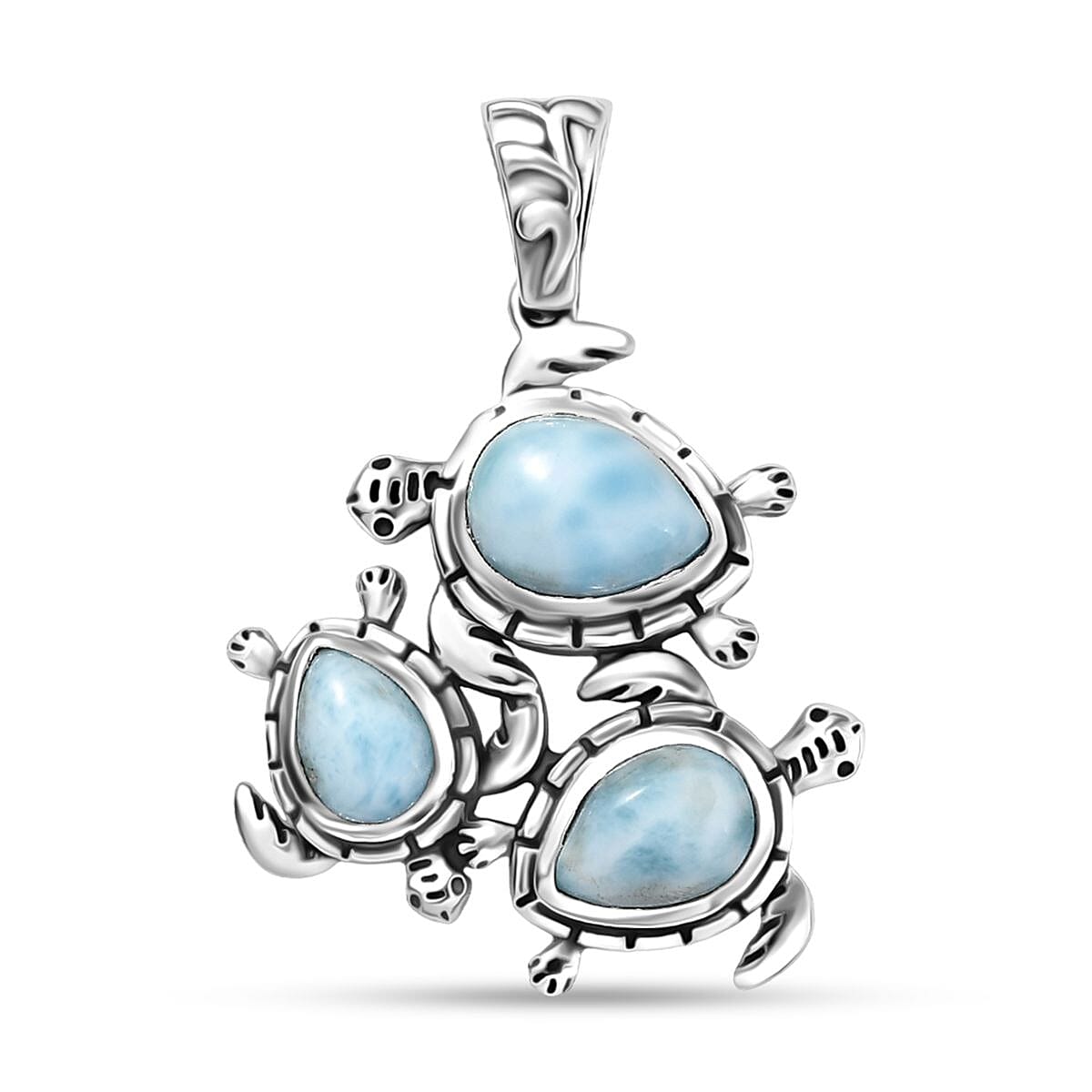 D'Joy Artisan Crafted Larimar 4.60 ctw Tide walkers Pendant without Chain in Sterling Silver