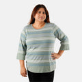 Solleille Meadow Sage Stripe Knit 3/4 Sleeve Top - S - Sticky add to cart bar