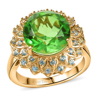 Ever True Chartreuse Quartz (Triplet), Signity Ice Blue and Paraiba Topaz 5.90 ctw Sunspire Bloom Ring in 18K YG Plated