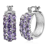 EverTrue Simulated Amethyst Color Diamond Hoop Earrings in Stainless Steel 7.15 ctw