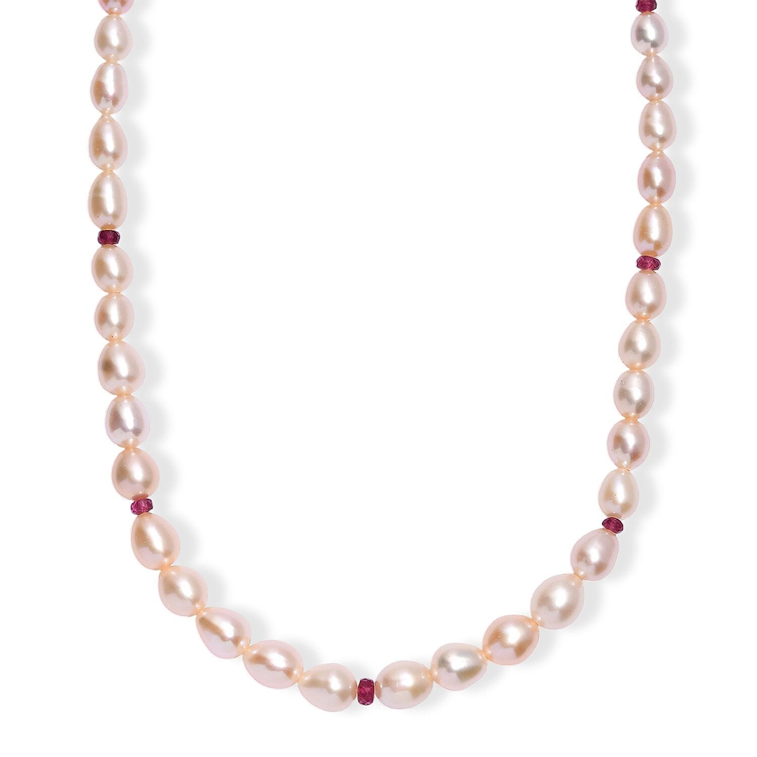 Peach Freshwater Pearl and Ouro Fino Rubellite 2.70 ctw Necklace in 18K Vermeil Yellow Gold Over Sterling Silver 18 Inches
