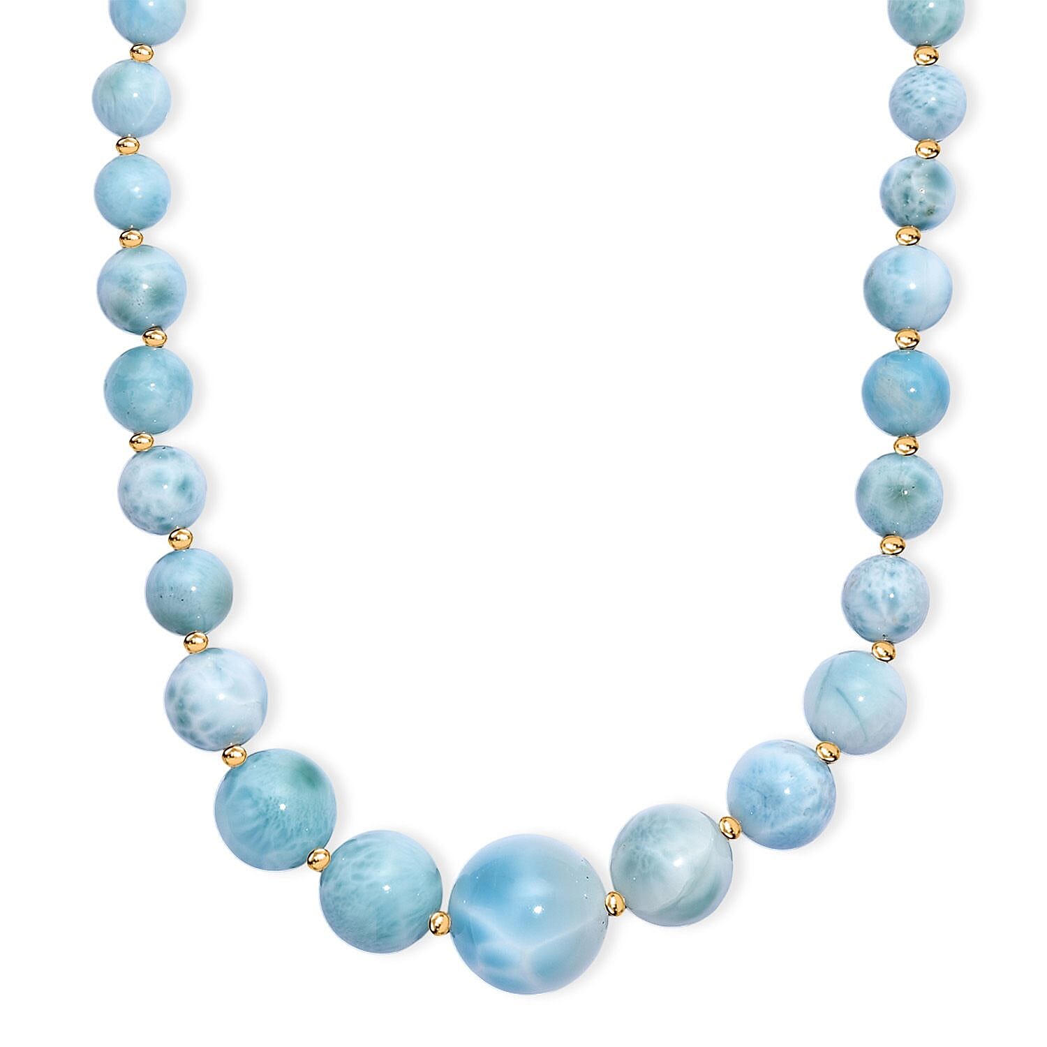 AAA Larimar 180.00 ctw Beaded Necklace in 18K Vermeil Yellow Gold Over Sterling Silver 18-20 Inches