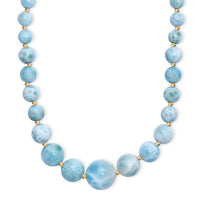 AAA Larimar 180.00 ctw Beaded Necklace in 18K Vermeil Yellow Gold Over Sterling Silver 18-20 Inches