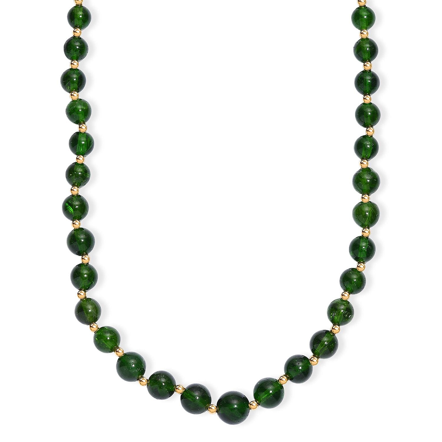AAAA RARE FIND Chrome Diopside 180.00 ctw Beaded Necklace in 18K Vermeil Yellow Gold Over Sterling Silver 18-20 Inches