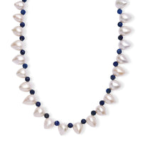 Freshwater Pearl and Lapis Lazuli 13.00 ctw Necklace in Rhodium Over Sterling Silver 18 Inches