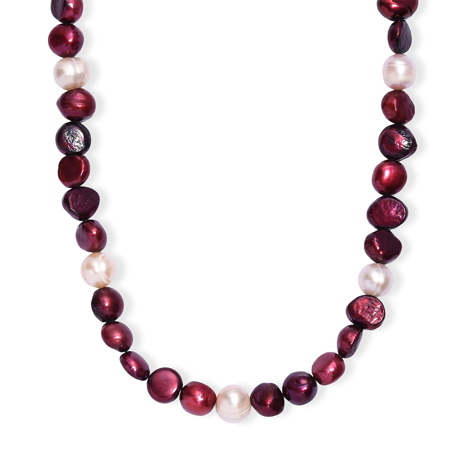 Burgundy and White Freshwater Pearl (D) Necklace in Platinum Bond 18 Inches