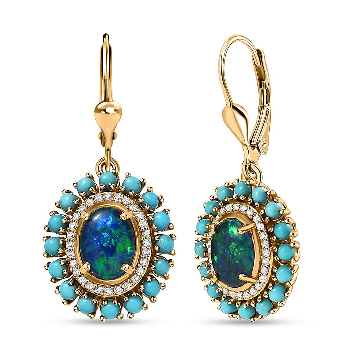 D'Joy Australian Black Ridge Opal Triplet and Multi Gemstone 3.15 ctw Earrings in 18K Vermeil Yellow Gold Over Sterling Silver