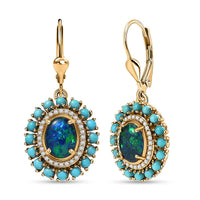 D'Joy Australian Black Ridge Opal Triplet and Multi Gemstone 3.15 ctw Earrings in 18K Vermeil Yellow Gold Over Sterling Silver