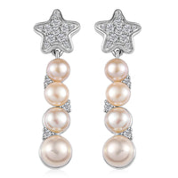 GP Capri Special Collection Freshwater Pearl and White Zircon 3.30 ctw Earrings in Rhodium Over Sterling Silver