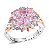 D'Joy Narsipatnam Pink Spinel Floral Empress Ring in 18K Vermeil RG and Rhodium Over Sterling Silver (Size 10.0) 1.90 ctw