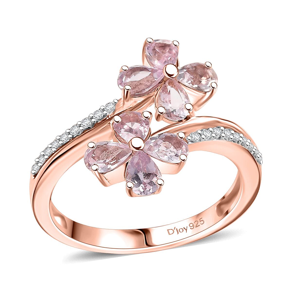 D'Joy Narsipatnam Pink Spinel, White Zircon Clover Ring in 18K Vermeil RG Over Sterling Silver (Size 10.0) 1.45 ctw